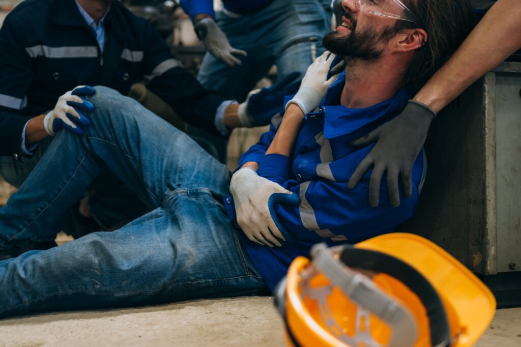 Engineer worker with accident at factory